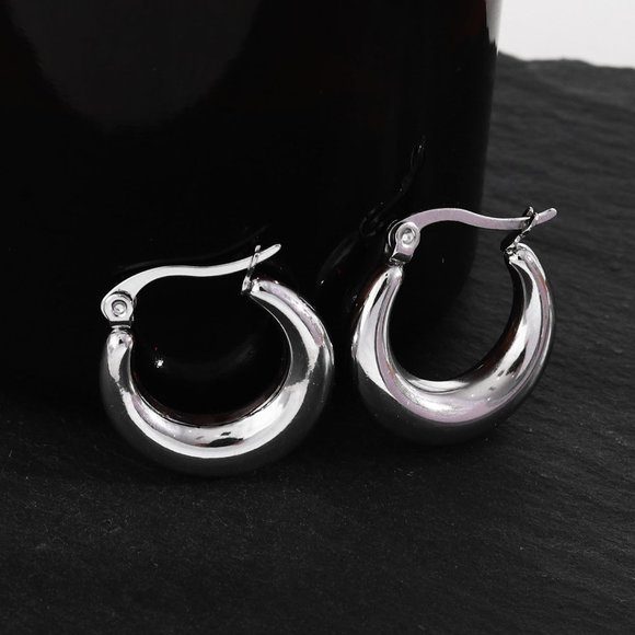 Chunky Hoop Silver Earrings - Picture 6 of 7